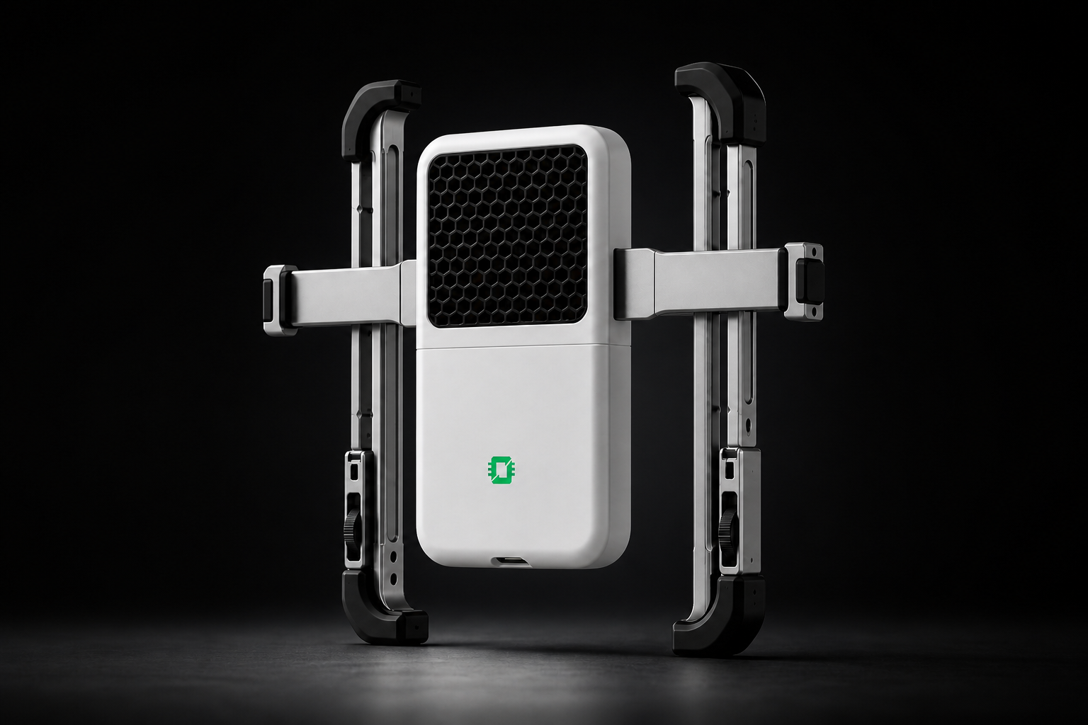 The OGAP adjustable frame, cooling module, battery, rails, bumpers, and built-in connector shown without a phone.